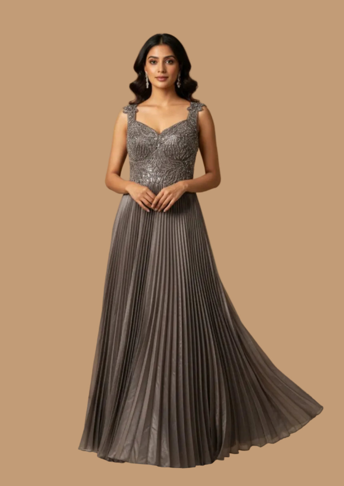 Silver Eclipse Pleated Gown
