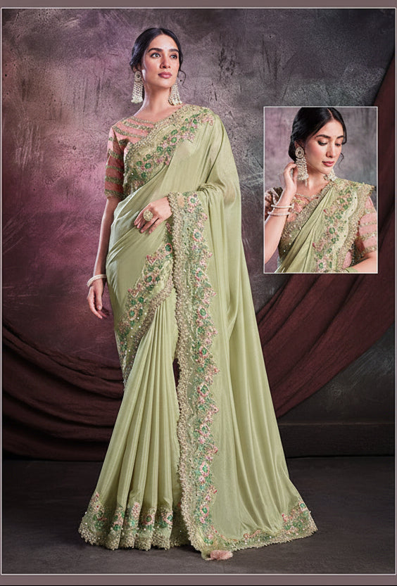 Elegant Sage Green Shimmer Saree Main image