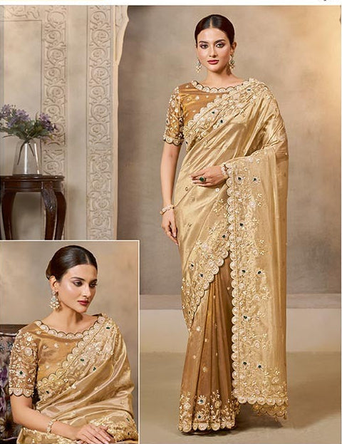 Champagne Gold Zari saree Main image
