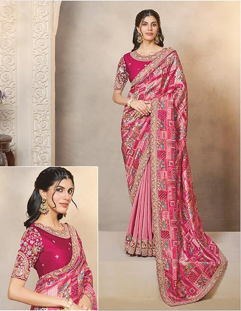 Multi Embroidery silk saree