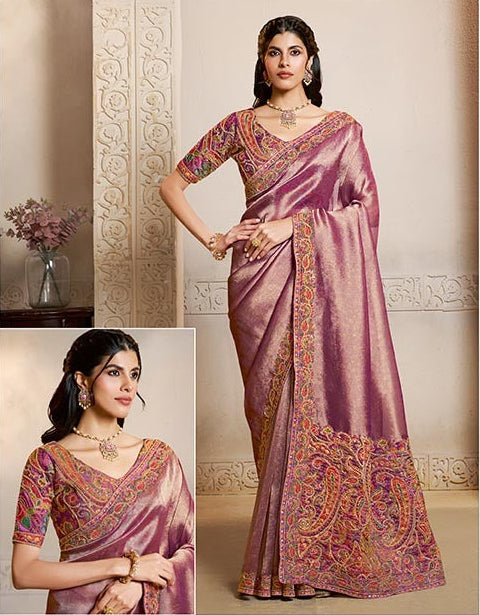 Mauve pink silk jaquard saree Main image
