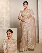 Organza Crush Beige saree
