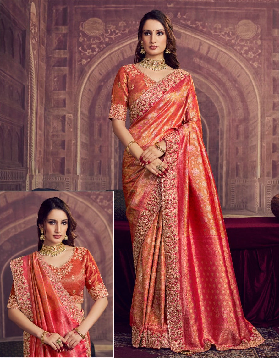 Burnt Orange silk saree Main image
