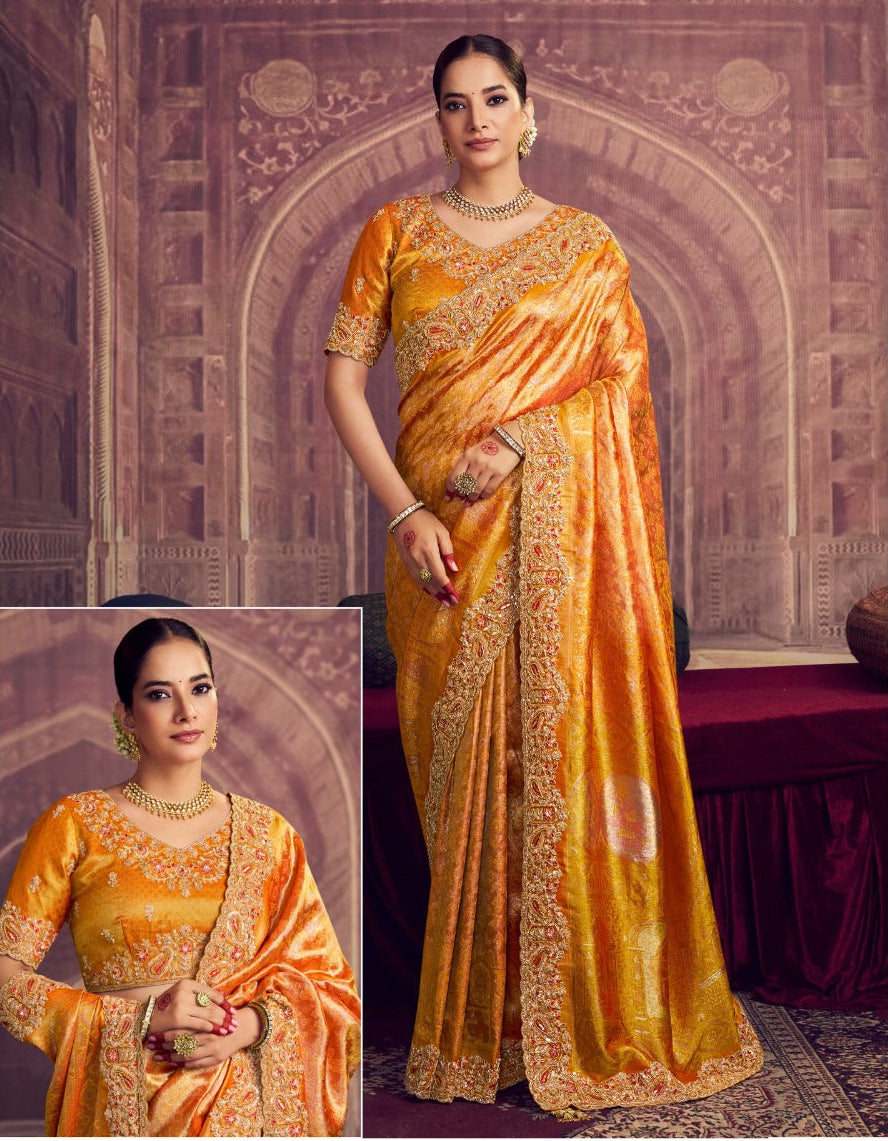 Yellow Meena silk saree