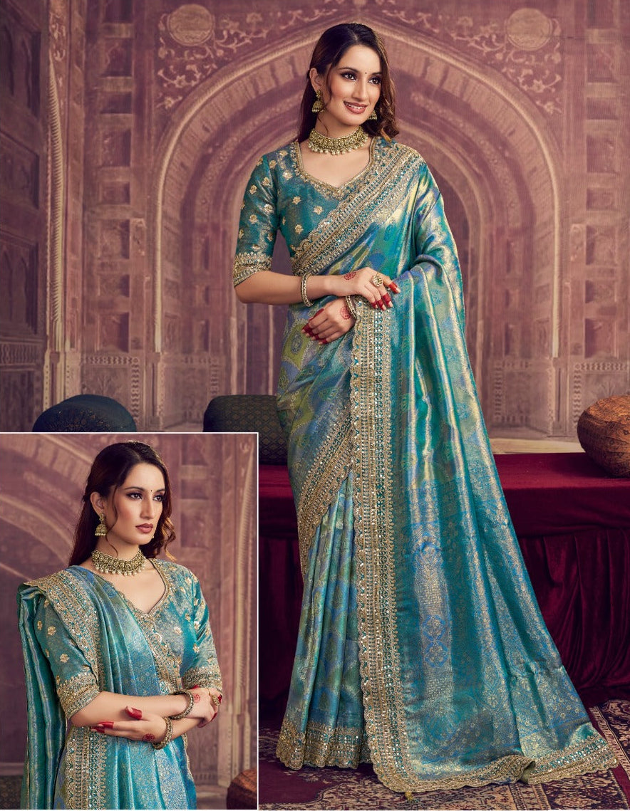 Blue zari silk saree Main image
