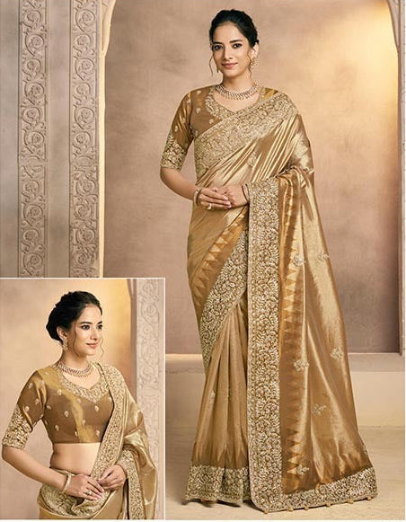 Golden weaved kora silk saree