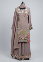 Buy Elegant Mauve Kurti Palazzo Set with Multicolor Thread Work for women