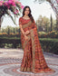 Terracotta Floral Silk Saree with Rich Hand-Embroidered Borders