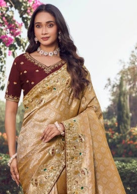 Golden Heritage Banarasi Silk Saree with Embroidered Borders