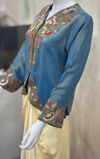 Shop Embroidered Indo-Western Peplum Tunic with Dhoti Skirt Fusion Outfit Online