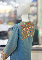 Order Embroidered Indo-Western Peplum Tunic with Dhoti Skirt Fusion Outfit Online