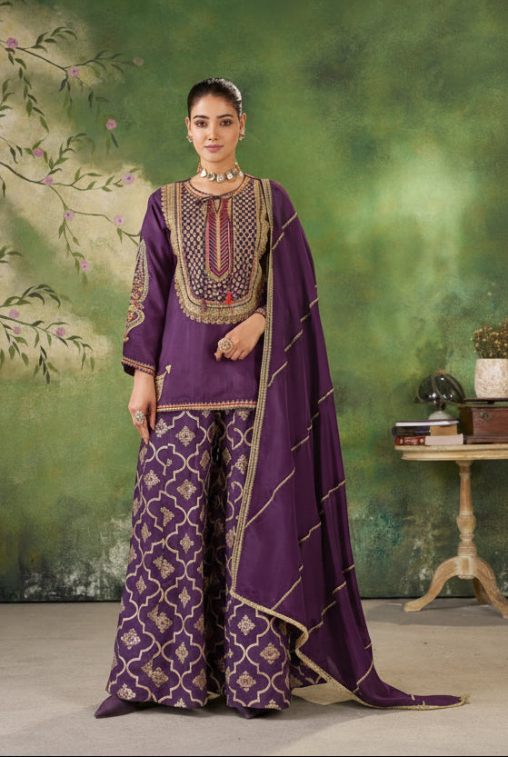 Royal purple silk-blend Kurti Set Main image