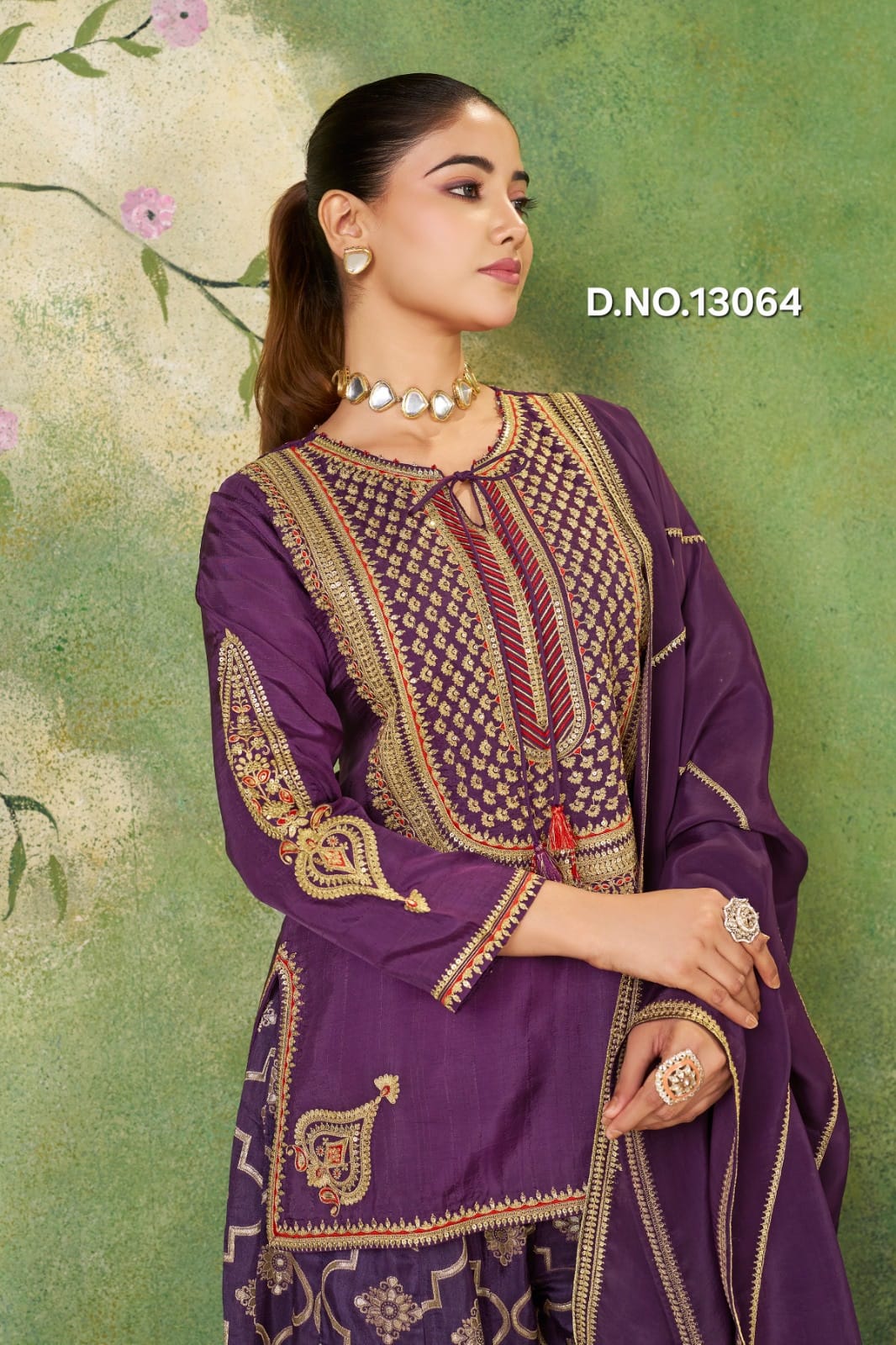 Royal purple silk-blend Kurti Set