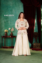 Shop Ivory Floral Embroidered Three-Piece Indo-Western Fusion Set Online