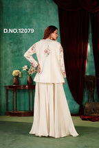 Order Ivory Floral Embroidered Three-Piece Indo-Western Fusion Set Online