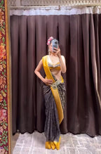 Charcoal Grey & Mustard Banarasi Silk Saree