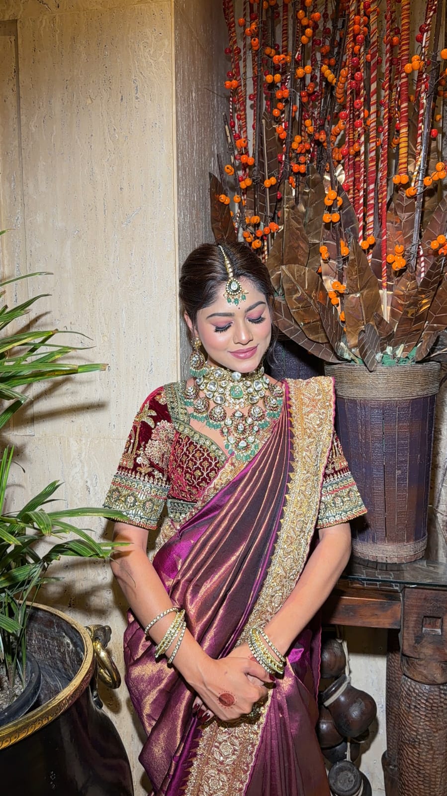 Royal Wine Purple Silk Saree with Heavy Zari Border Main image