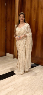 Ivory Glamour Sequin Saree with Designer Ready-Made Blouse
