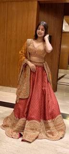 Buy Maroon Bandhani Lehenga with Heavy Embroidery Dupatta