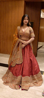 Royal Maroon Bandhani with Heavy Embroidery Dupatta for Women