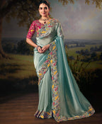 Metallic Organza Saree with Magenta Contrast