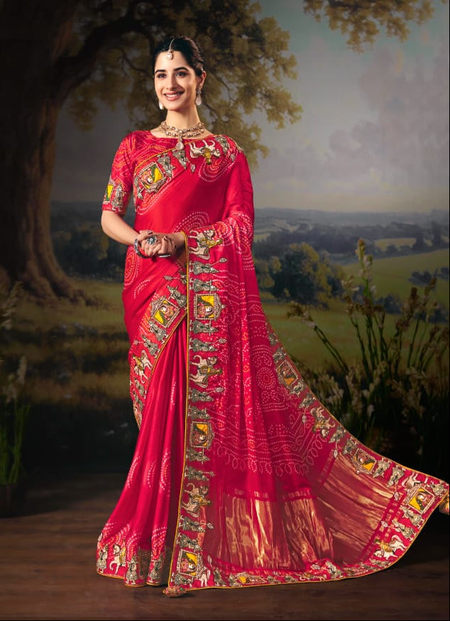 Bandhani Silk Saree with Pichwai Embroidery Main image