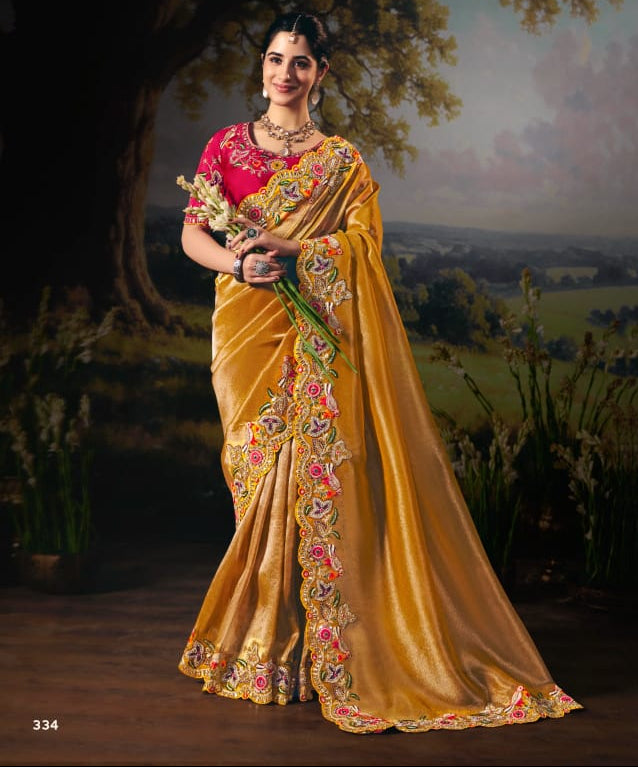 Metallic Champagne Organza Saree Main image