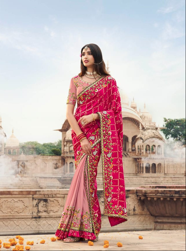 Classic Rani Pink Saree with Embellished Pallu Main image