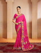 Fuchsia Bandhani Silk Saree with Pichwai Border