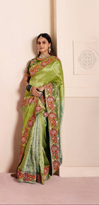 Buy Avantika Olive Silk Saree with Zari Pallu Mandala Embroidery for Women