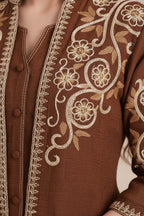 Embroidered Button-Down Kurti & Trouser Set