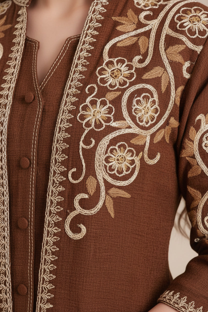 Embroidered Button-Down Kurti & Trouser Set