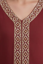 buy Chic Rust Tunic & Trouser Set with Geometric Tribal Embroidery for women