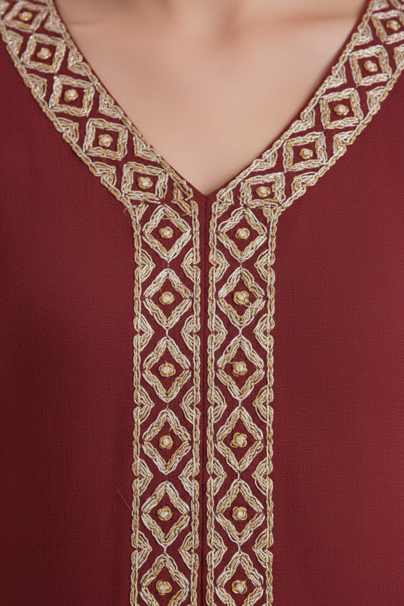 buy Chic Rust Tunic & Trouser Set with Geometric Tribal Embroidery for women