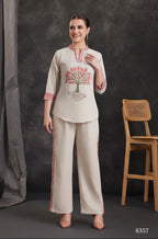 buy Elegant Cotton Oat Beige Co-ord Set with Artistic Threadwork