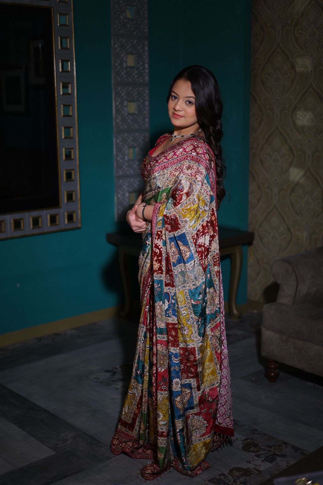 Kalamkari Fusion: Multi-Color Patchwork Heritage Saree