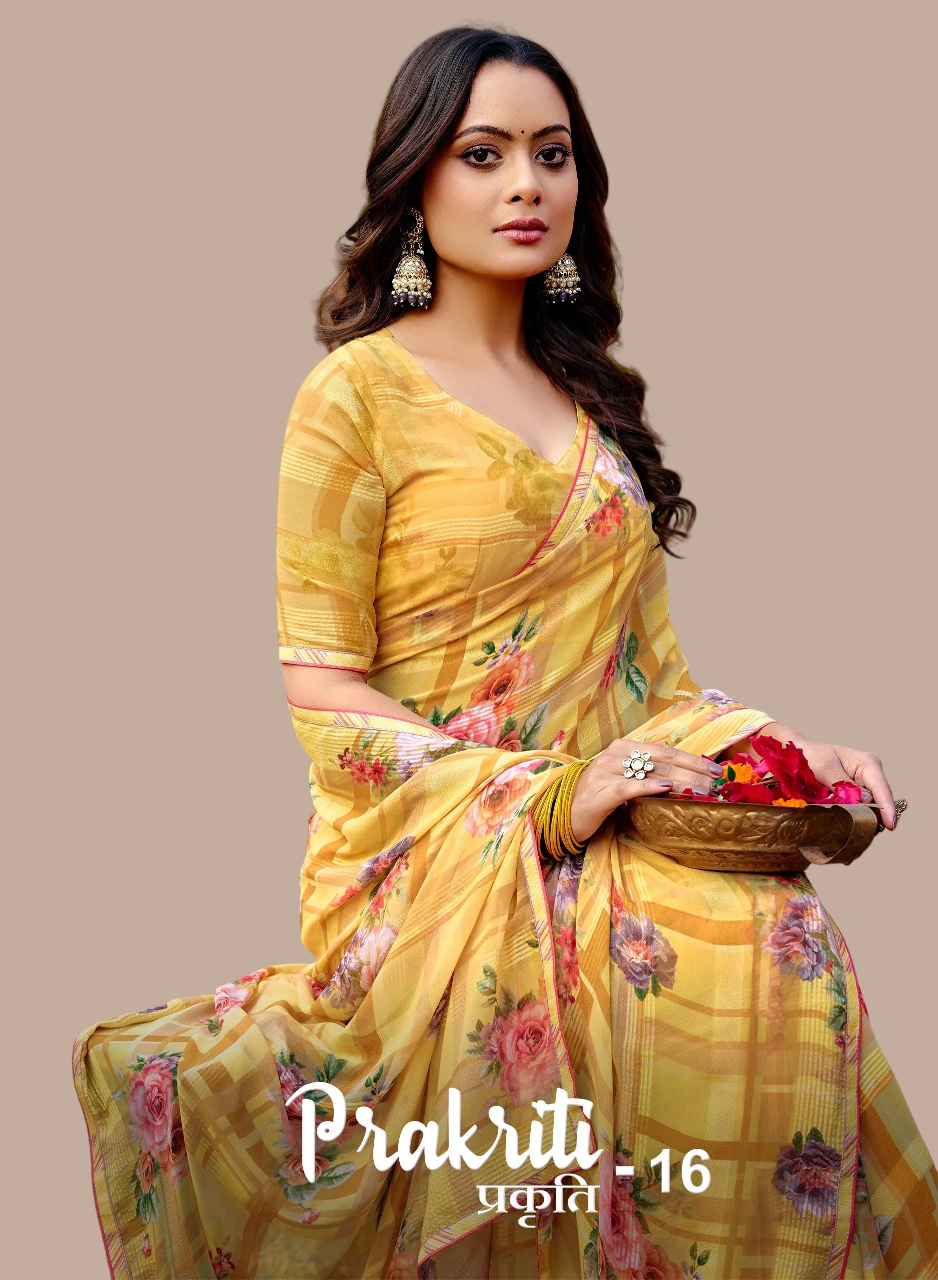 Yellow sun Summer Georgette Saree Secondary image