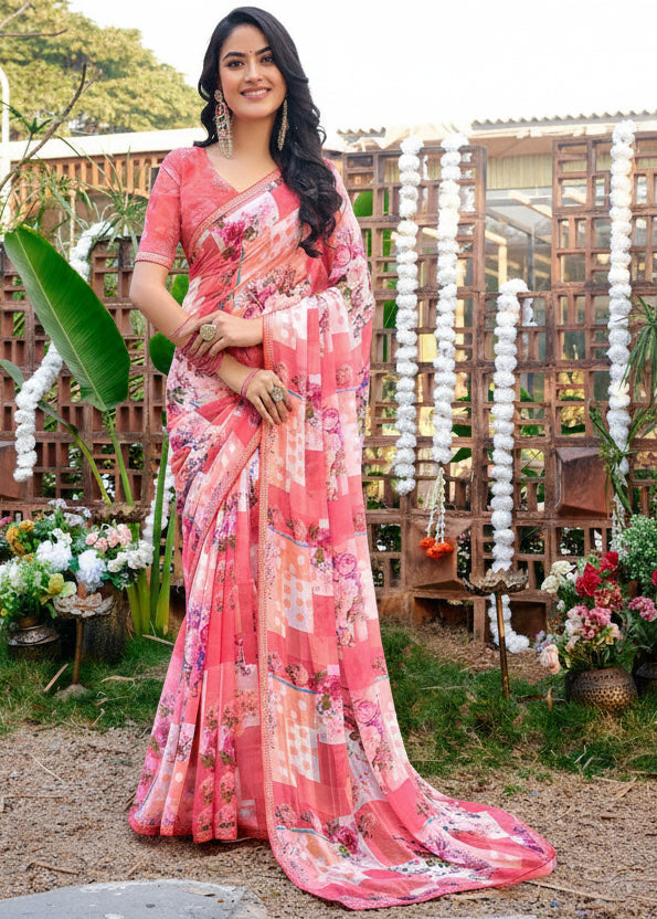 Pink Ethereal Summer Georgette Saree