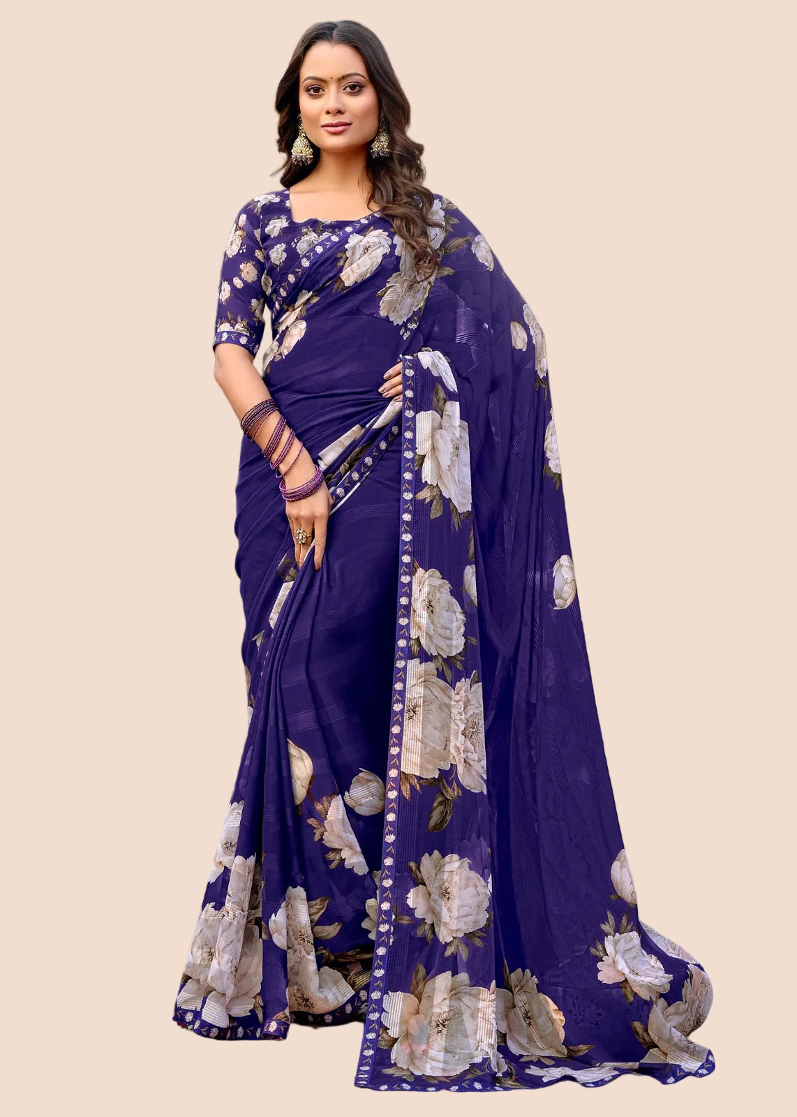 Purple flower Georgette Saree Main image