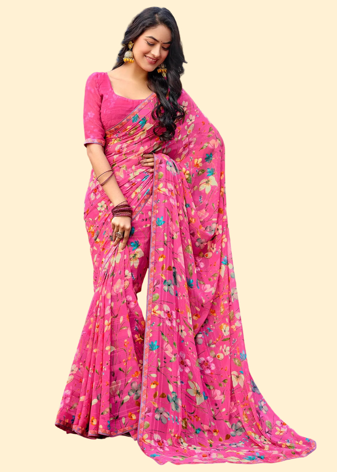 Blossom pink Summer Georgette Saree Main image