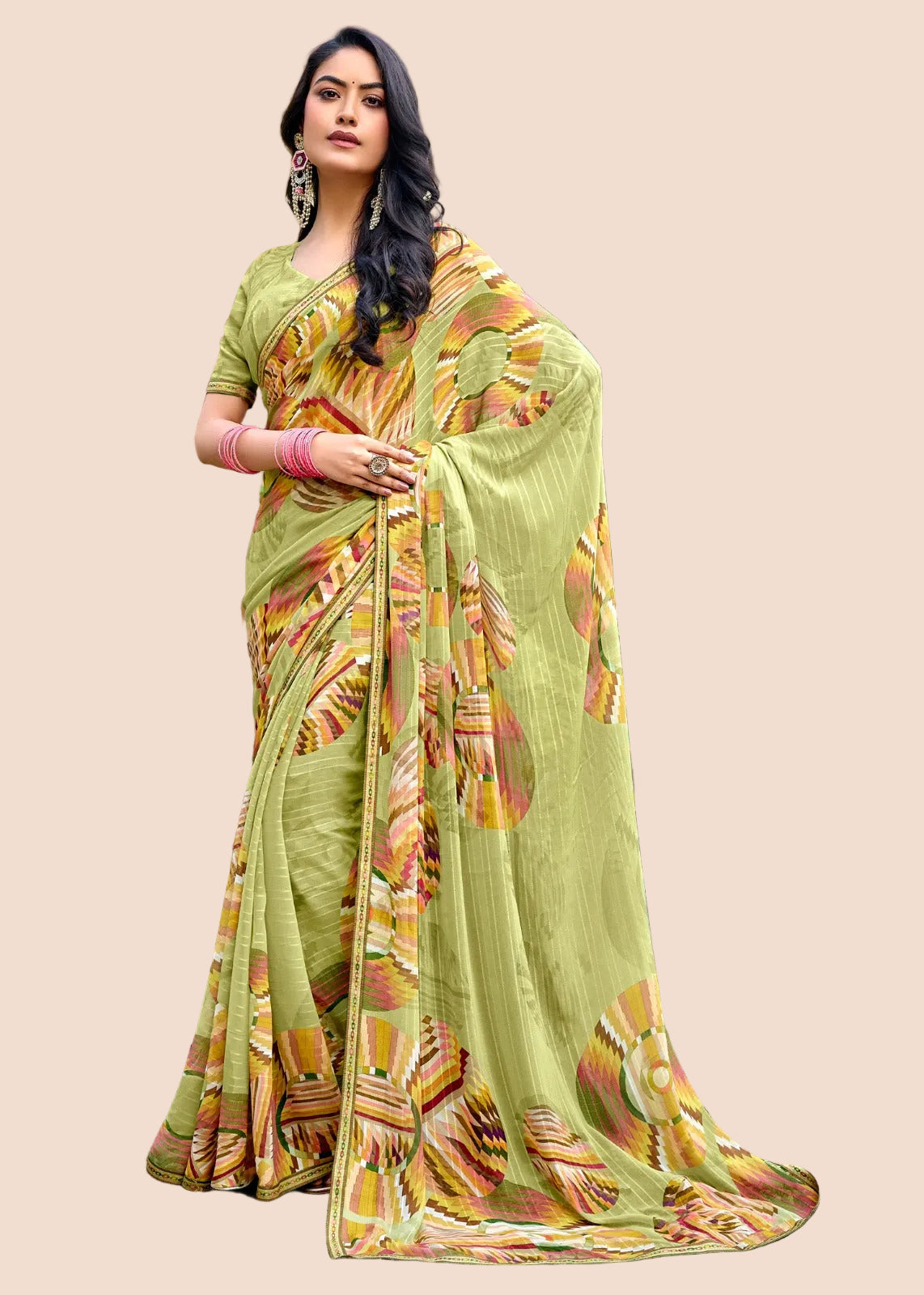 Green lemon Summer Georgette Saree