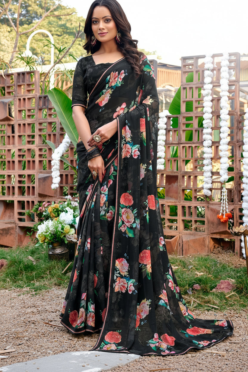 Black garden Summer Georgette Saree Main image