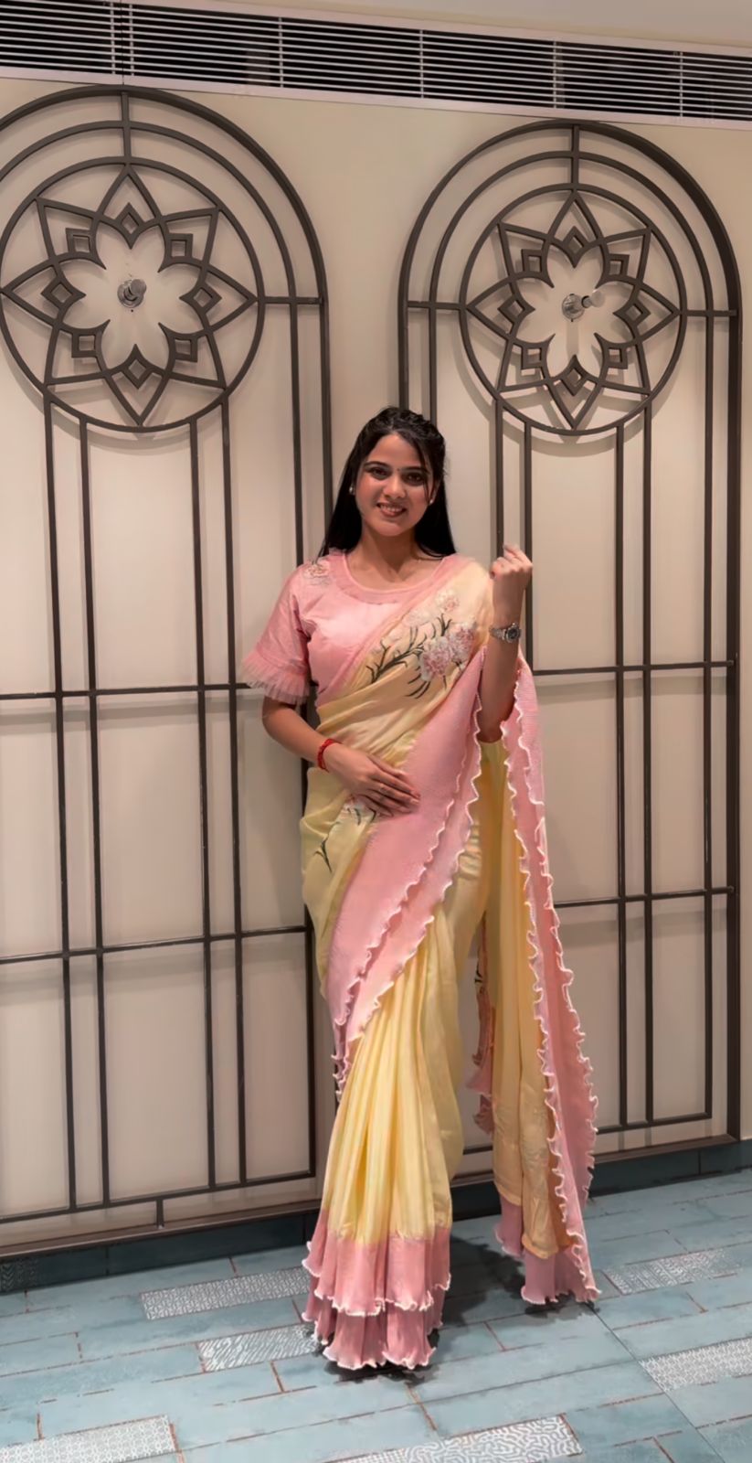 Sunshine Serenade: Ruffle Drape Saree Main image