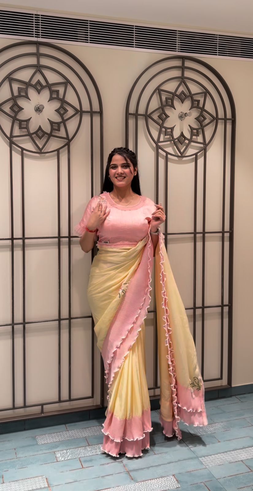 Sunshine Serenade: Ruffle Drape Saree Secondary image