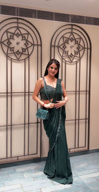 Emerald Embellished Pre-Draped Saree