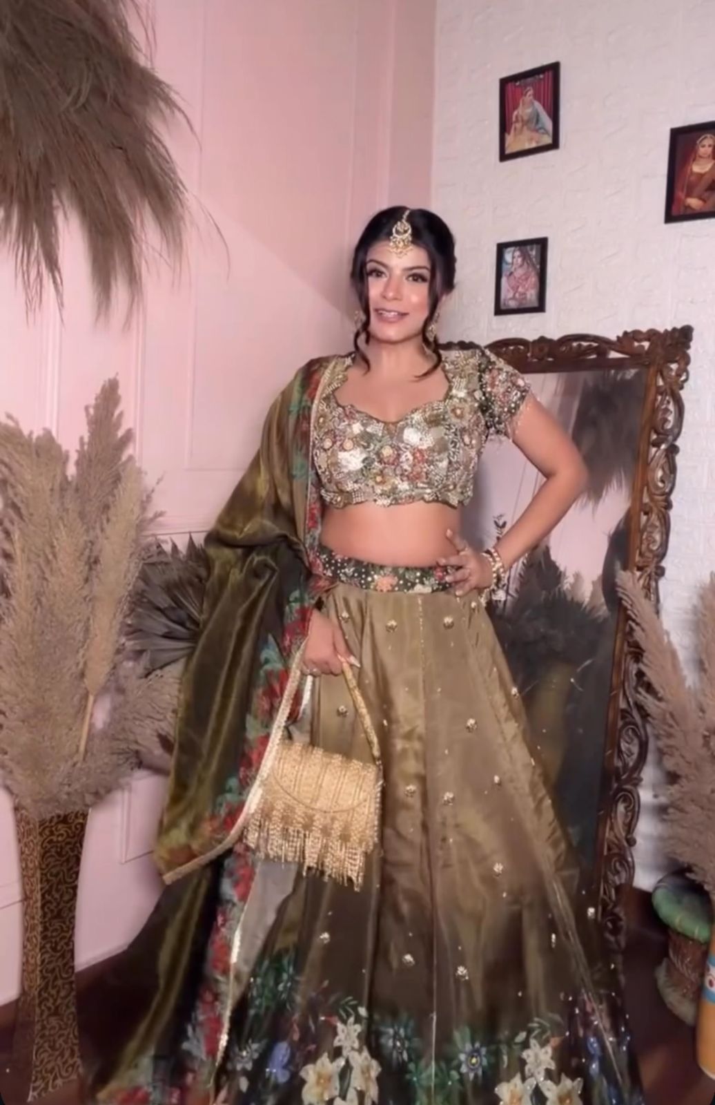 Ethereal Olive & Gold Hand-Embellished Lehenga Set Secondary image