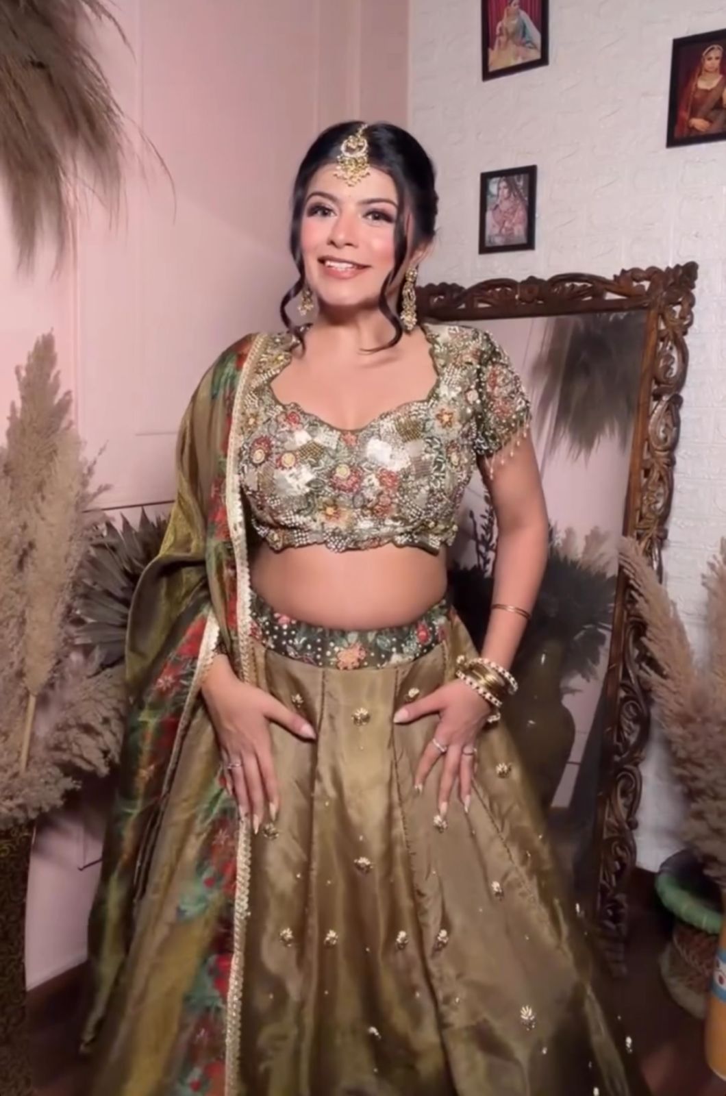 Ethereal Olive & Gold Hand-Embellished Lehenga Set Main image