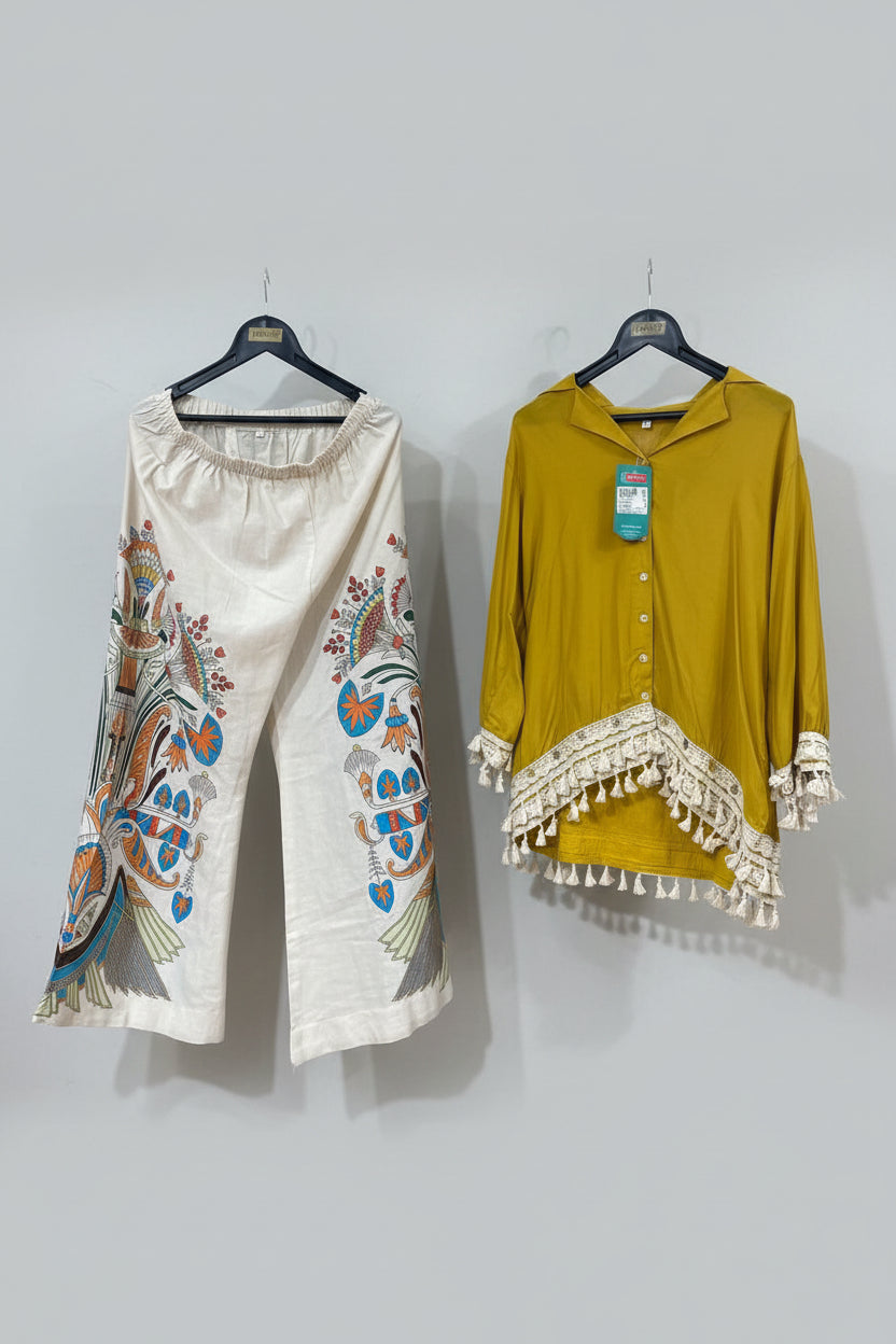 Mustard Tassel-Detail Shirt & Floral Print Palazzo Set Secondary image