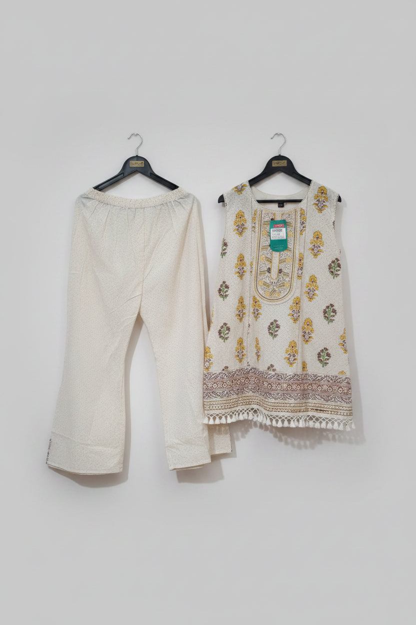 Ivory Floral Print Tunic & Palazzo Set