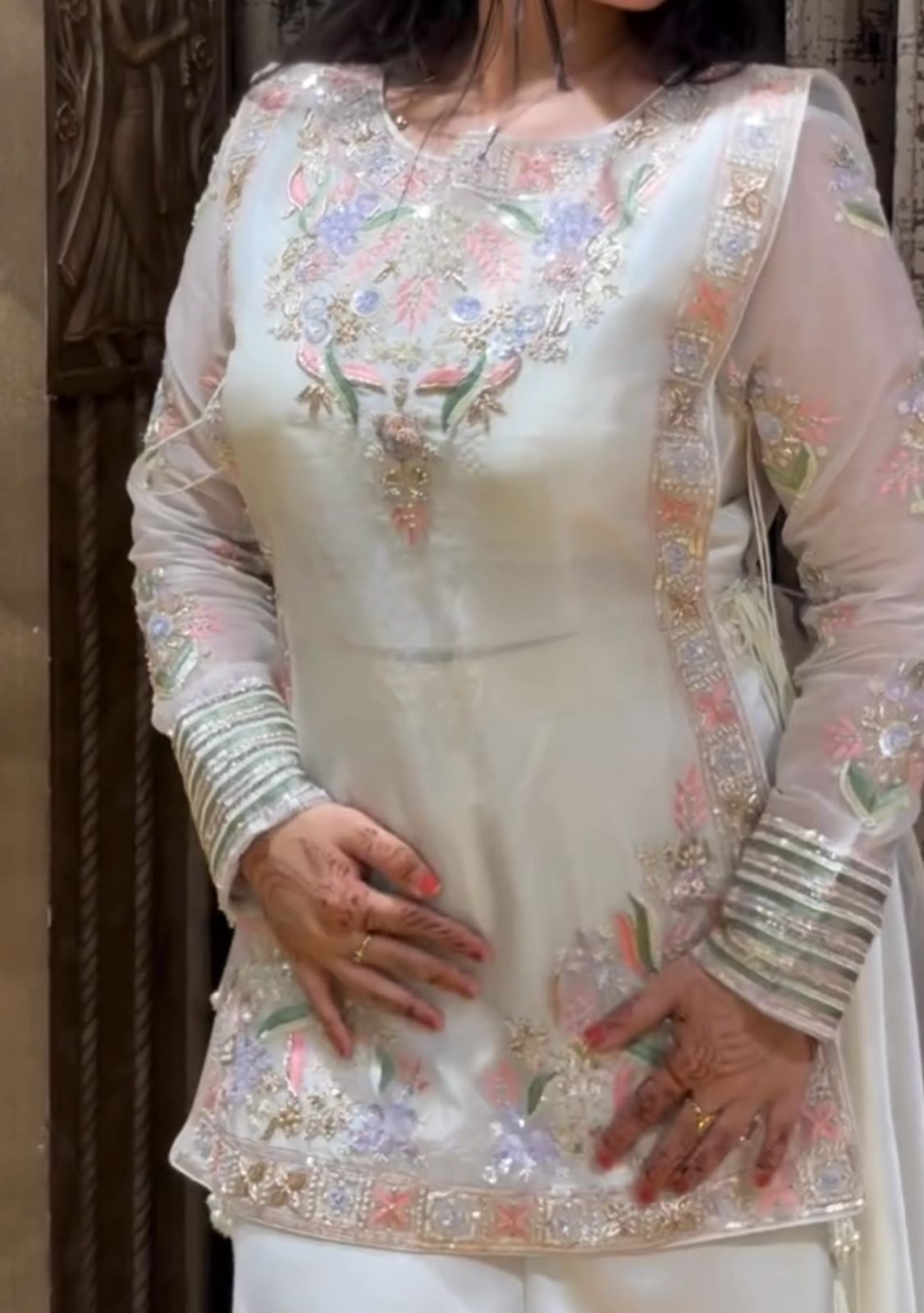 Pastel Embroidered Ivory Sharara Suit Secondary image